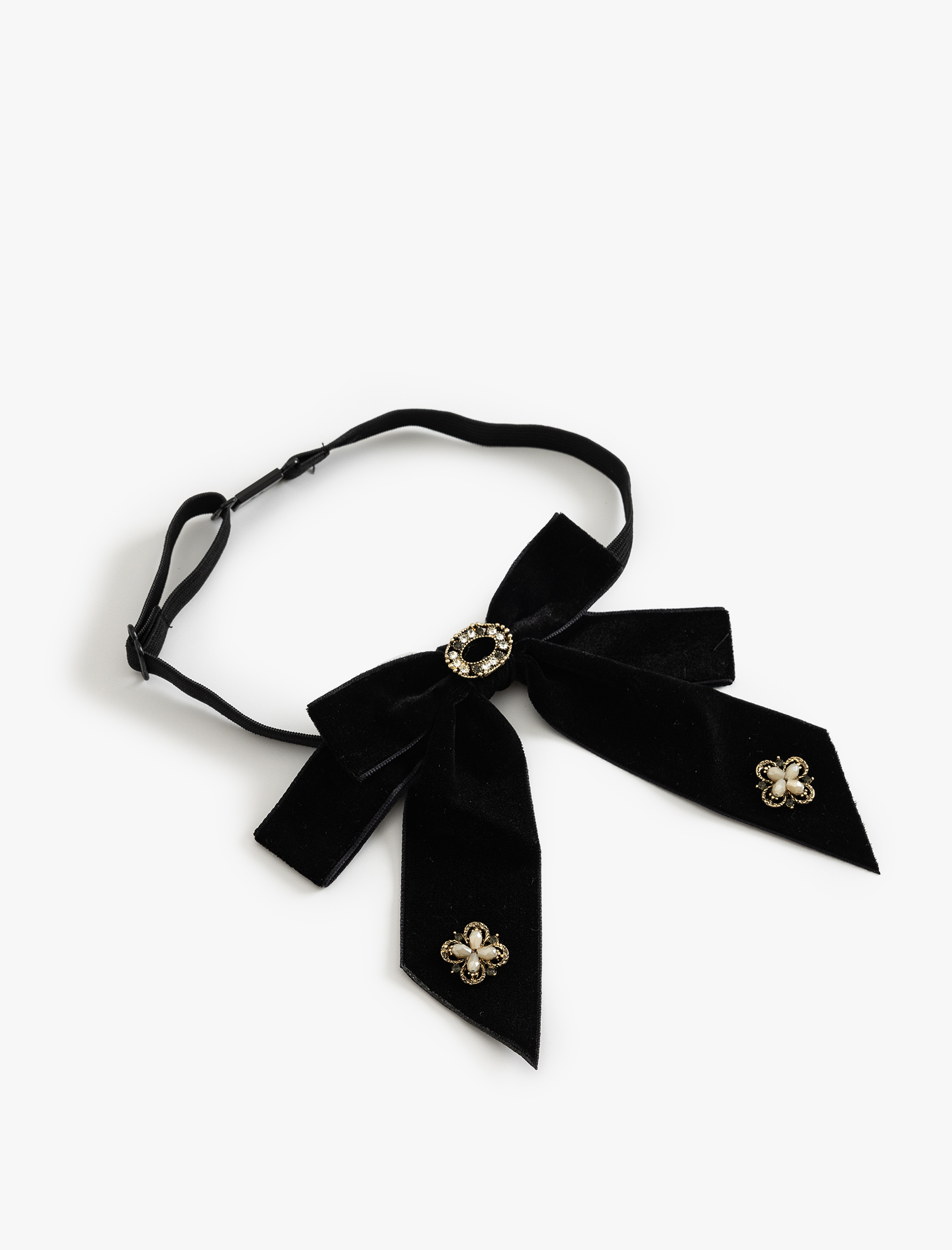  Kadın Kadife Fiyonk Choker Kolye Taşlı