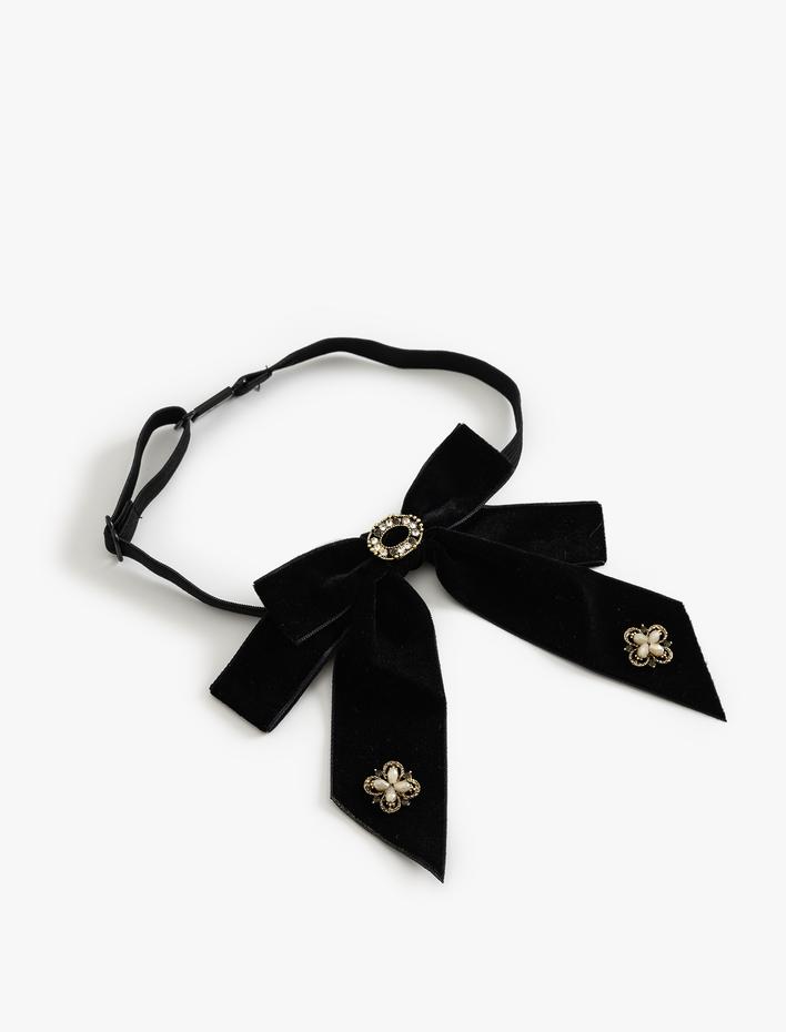 Kadın Kadife Fiyonk Choker Kolye Taşlı