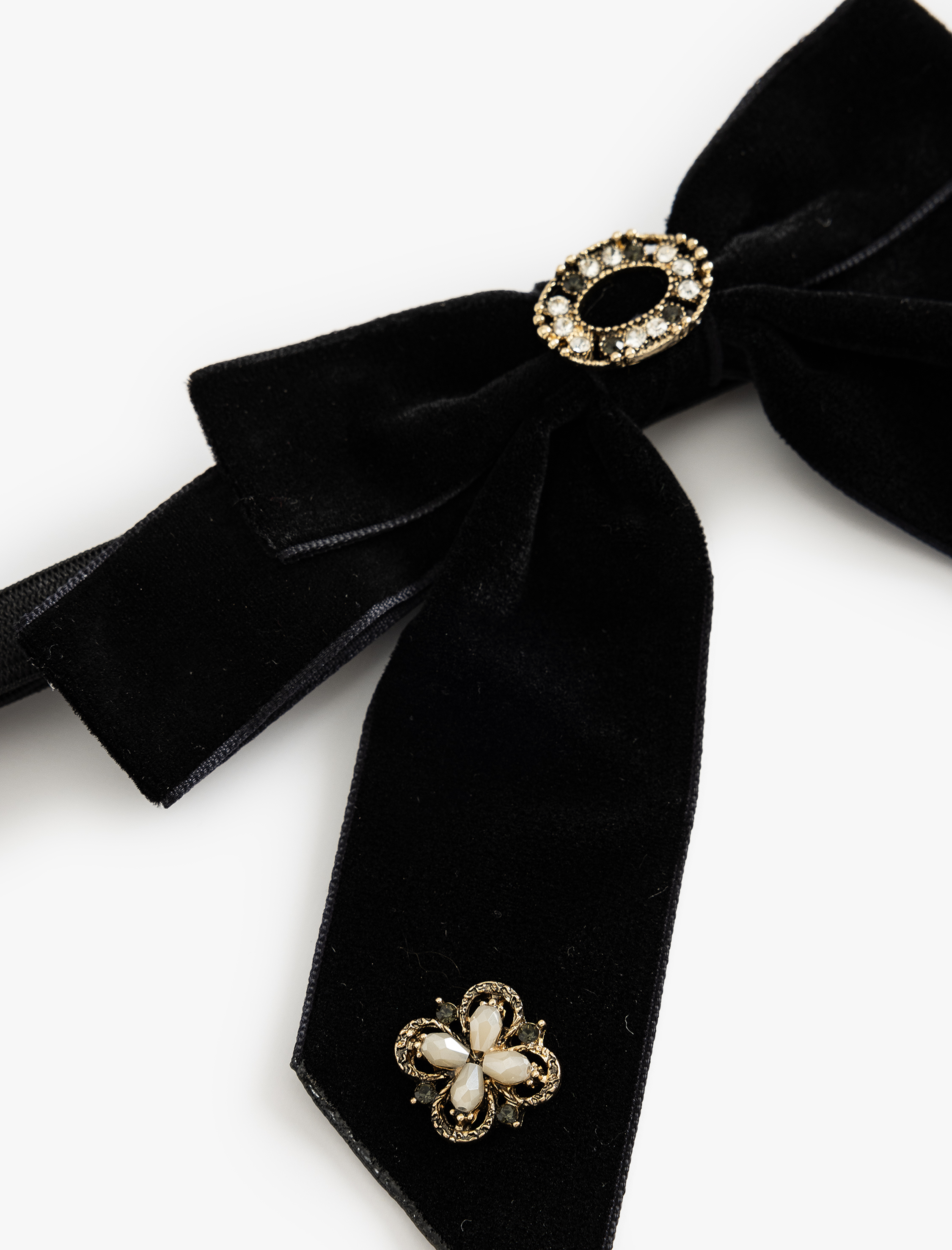  Kadın Kadife Fiyonk Choker Kolye Taşlı