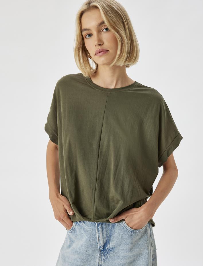  Düşük Omuz Kısa Kollu Bluz Rahat Kalıp Yuvarlak Yaka