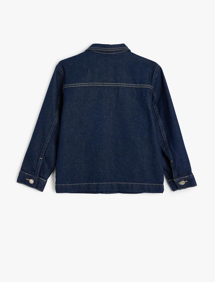 Erkek Çocuk Kot Ceket Cep Detaylı Uzun Kollu Pamuklu