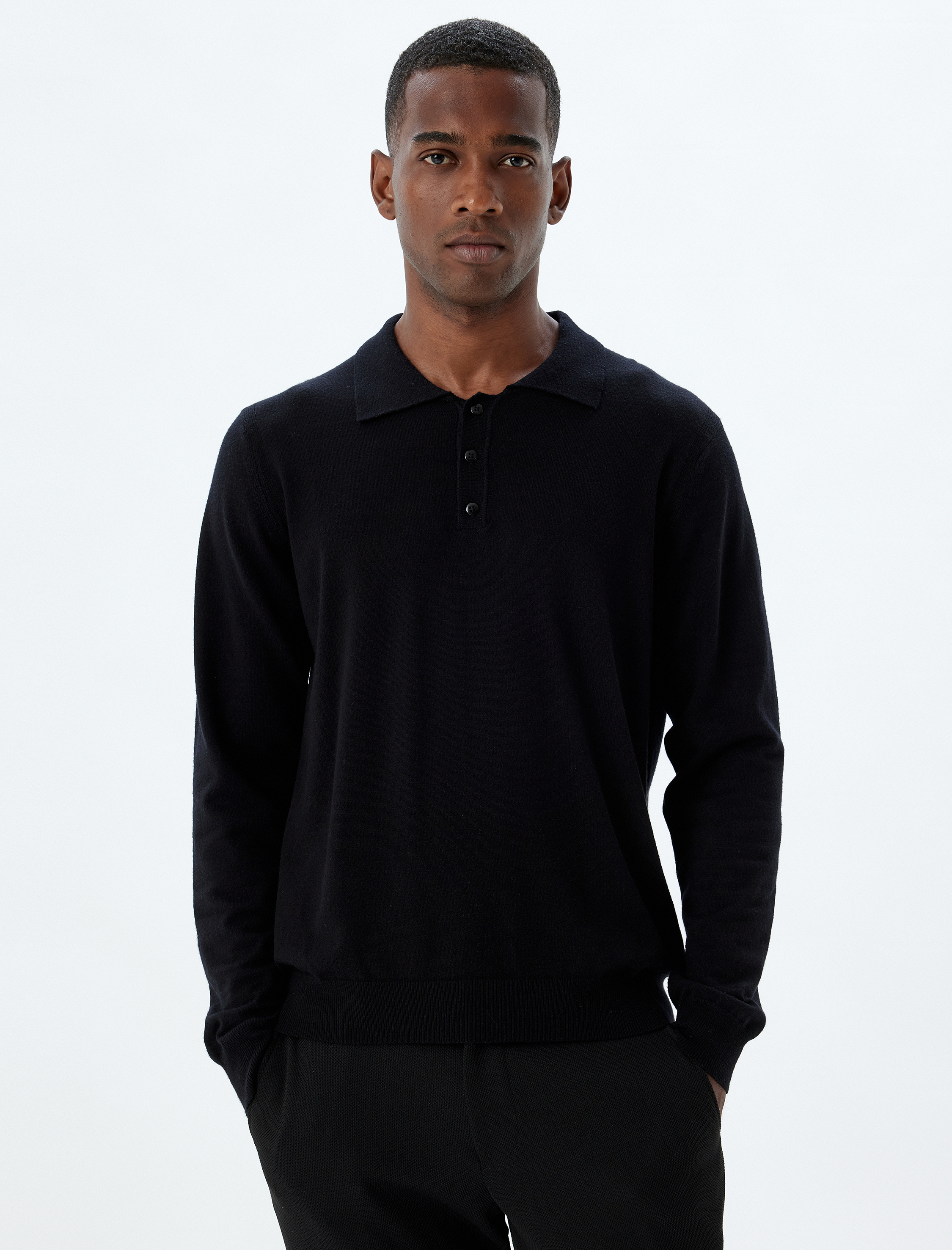   Polo Yaka Kazak Triko Basic Uzun Kollu Düğmeli