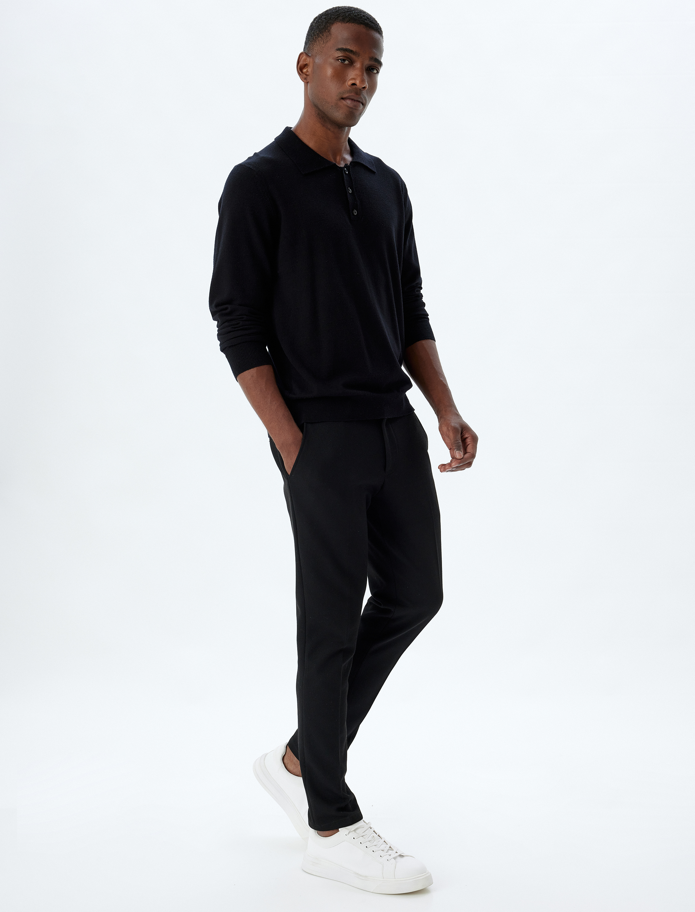   Polo Yaka Kazak Triko Basic Uzun Kollu Düğmeli