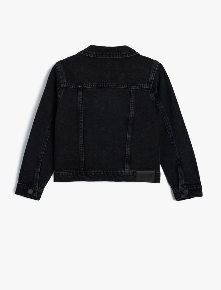 Kız Çocuk Kot Ceket Kapaklı Cep Detaylı Düğmeli Pamuklu