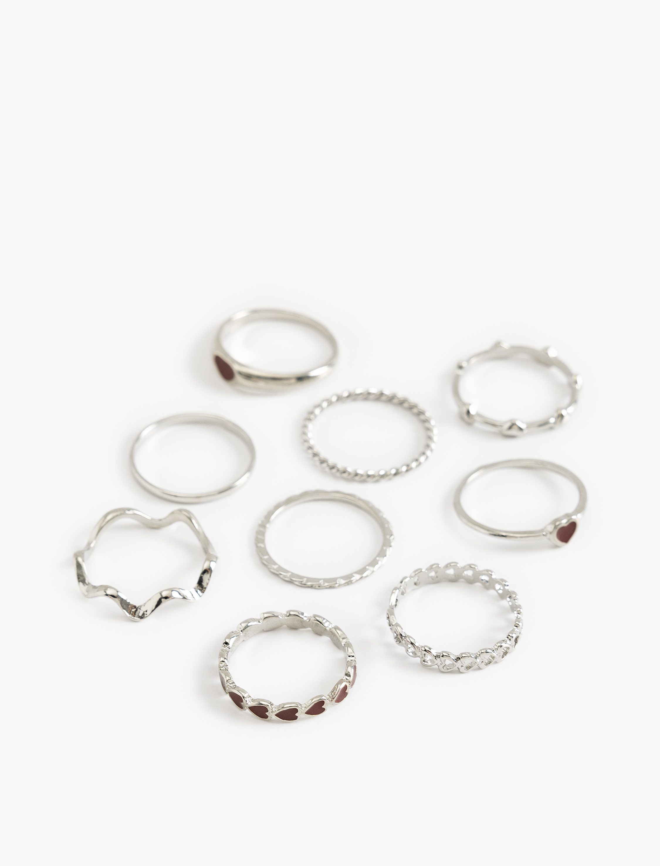  Kadın Yüzük Seti 9'lu Kalpli Çelik Karışımlı