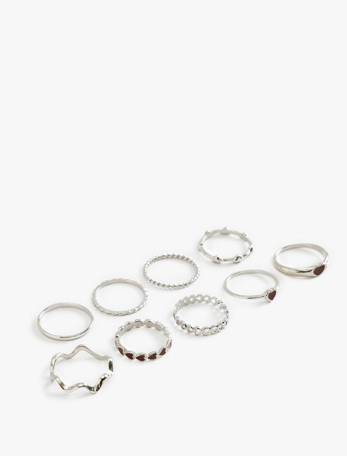 Kadın Yüzük Seti 9'lu Kalpli Çelik Karışımlı