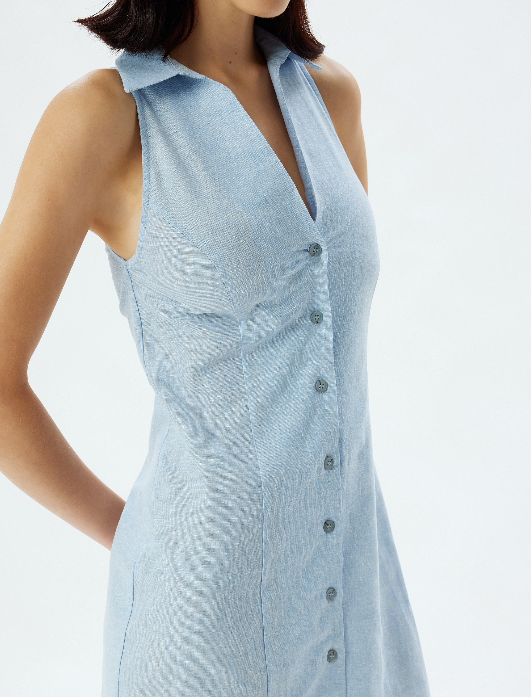 Keten Gömlek Elbise Kolsuz Mini Boy