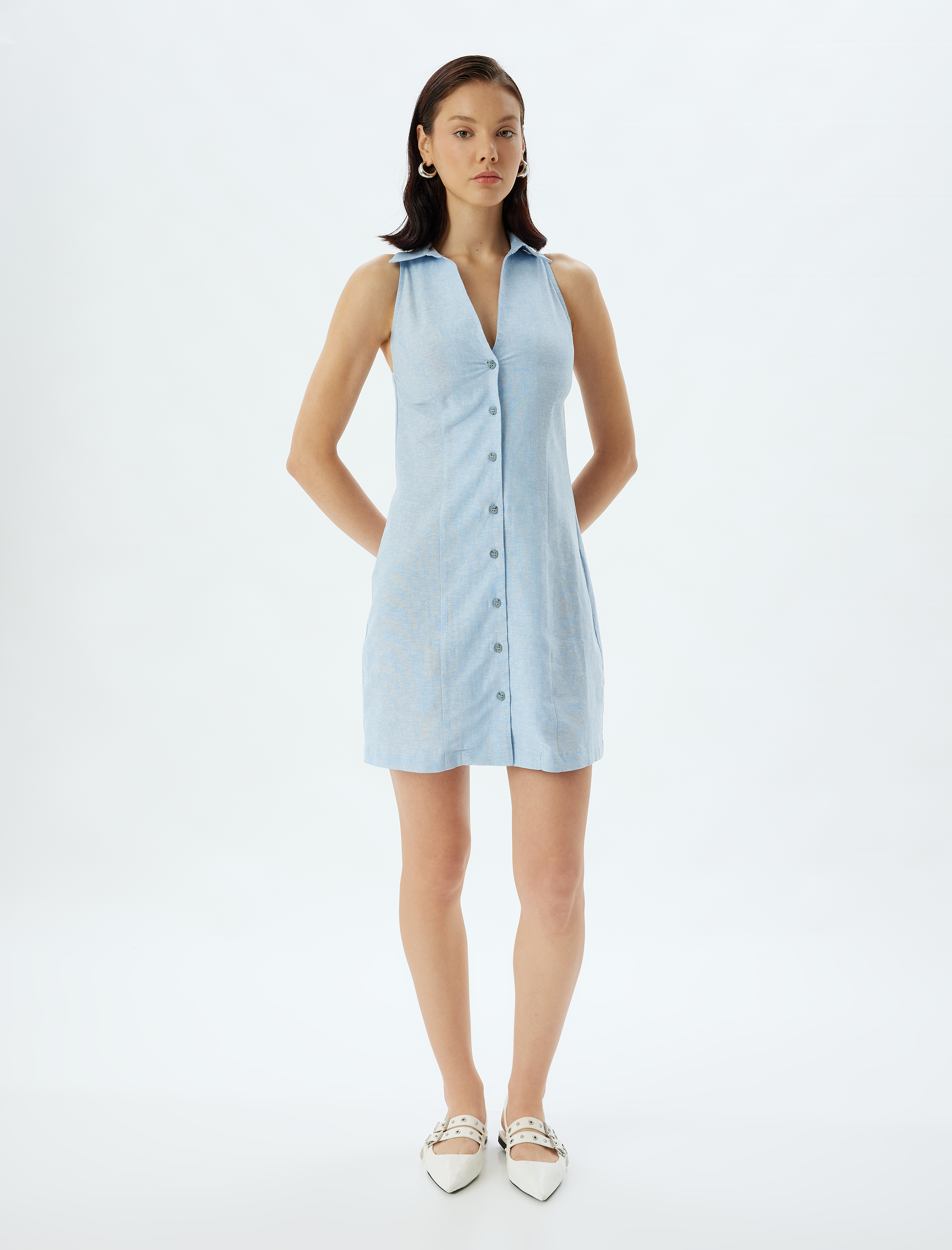 Keten Gömlek Elbise Kolsuz Mini Boy