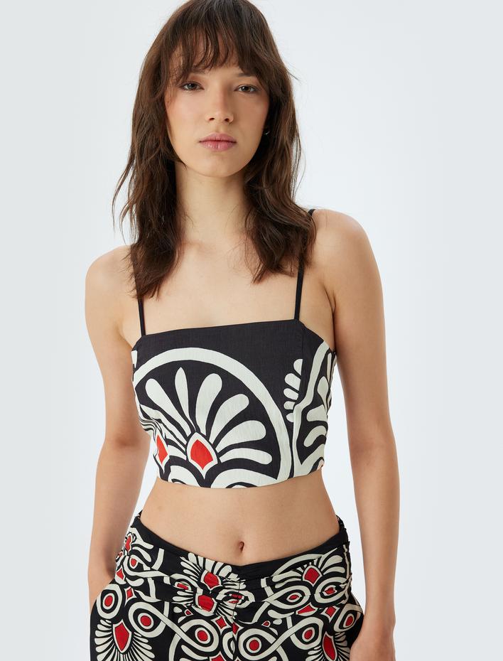  Koton X Melis Ağazat - İnce Askılı Büstiyer Etnik Desenli Gipeli Slim Fit