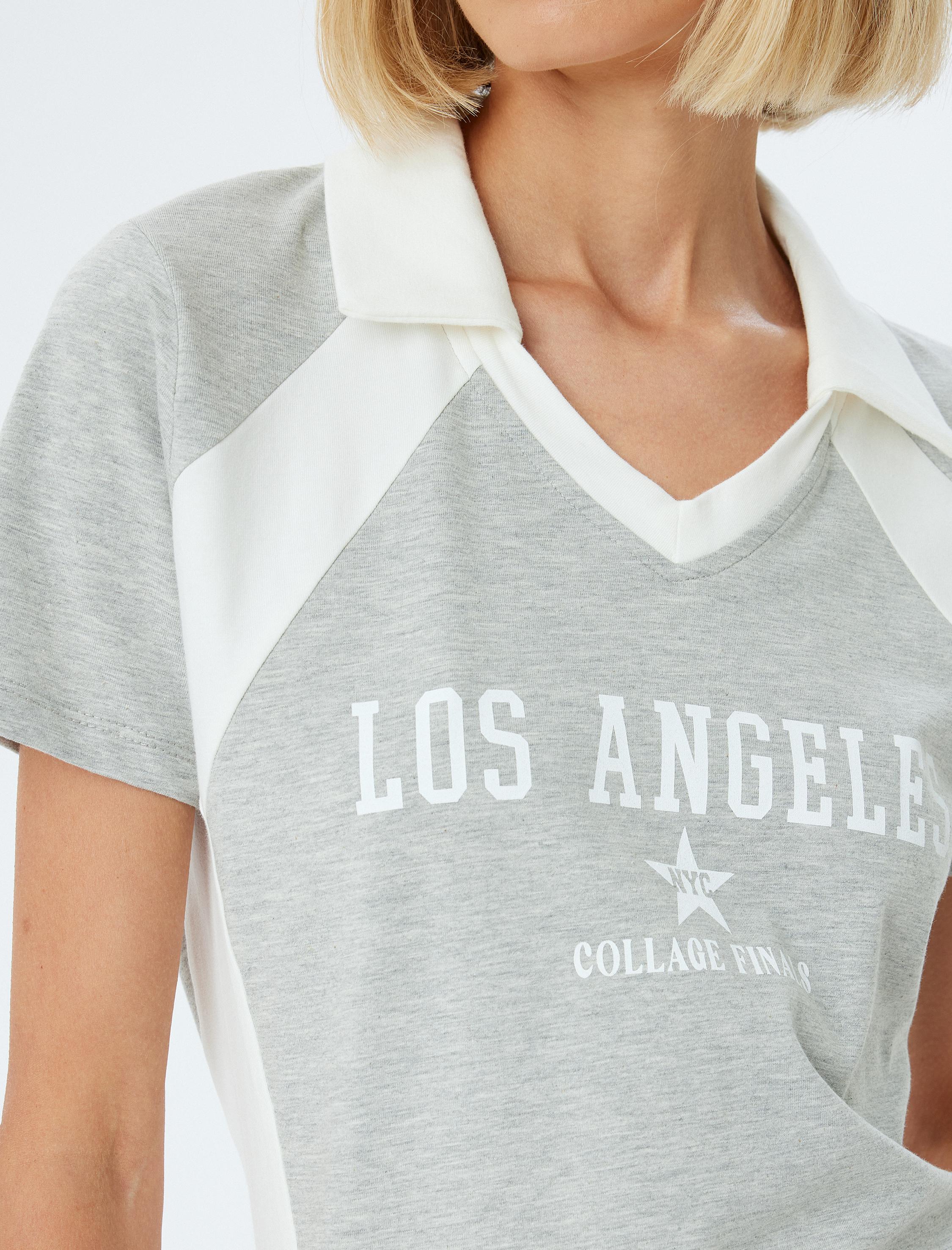   Polo Yaka Tişört Renk Bloklu Baskılı Kısa Kollu Slim Fit