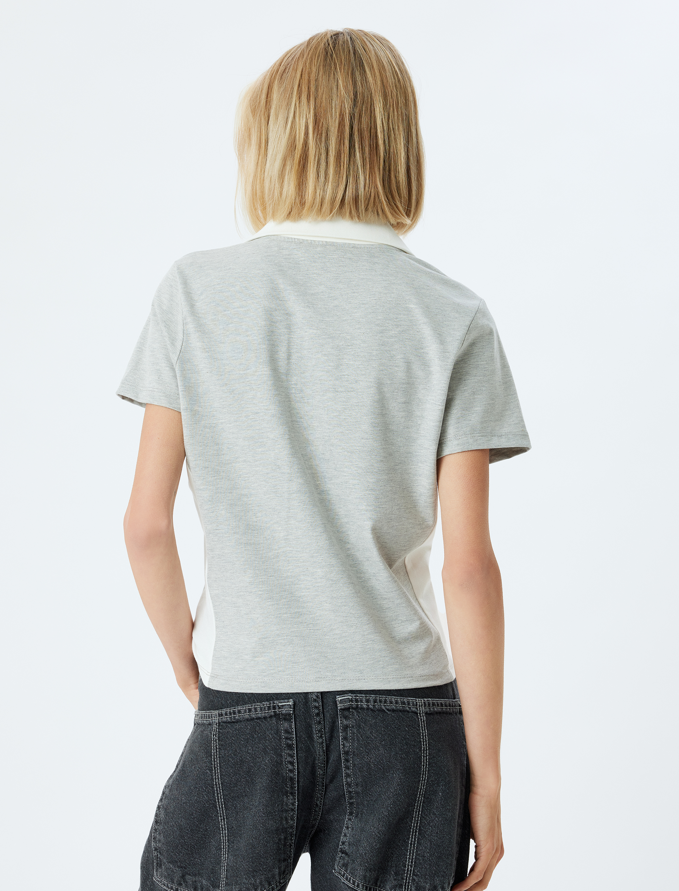   Polo Yaka Tişört Renk Bloklu Baskılı Kısa Kollu Slim Fit