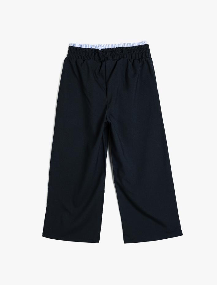 Kız Çocuk Basic Bol Paça Pantolon Cepli Çift Bel Detaylı