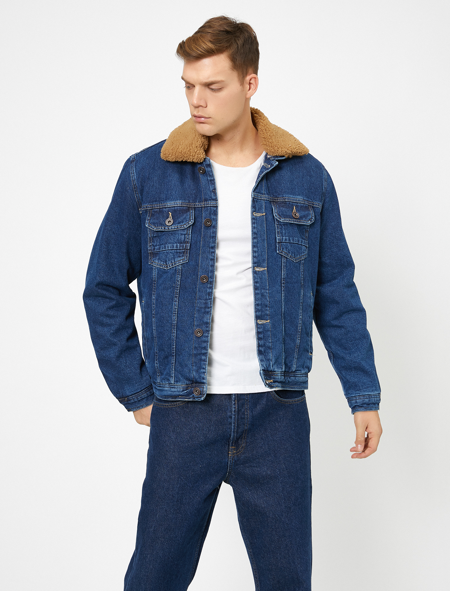   Yakası ve İçi Suni Kürklü Kolları Kapitoneli Jean Ceket