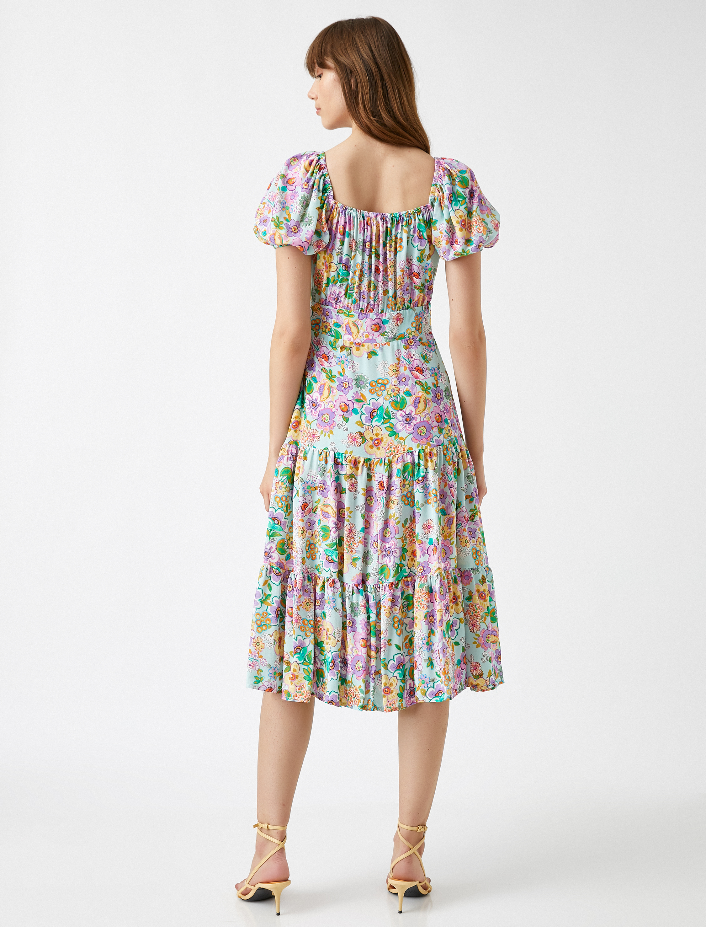   Çiçekli Yazlık Elbise Kısa Kollu