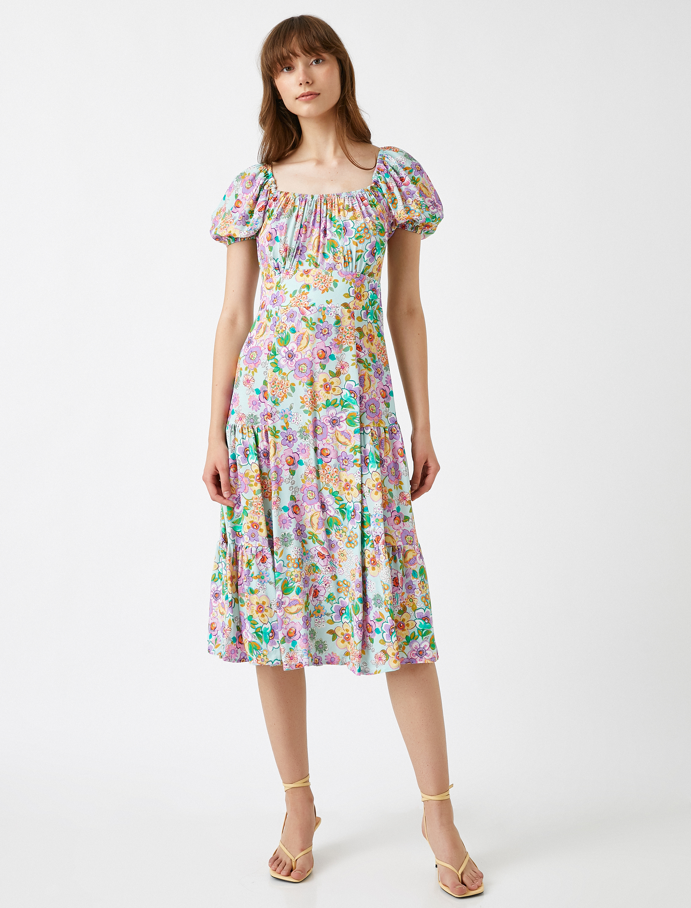   Çiçekli Yazlık Elbise Kısa Kollu