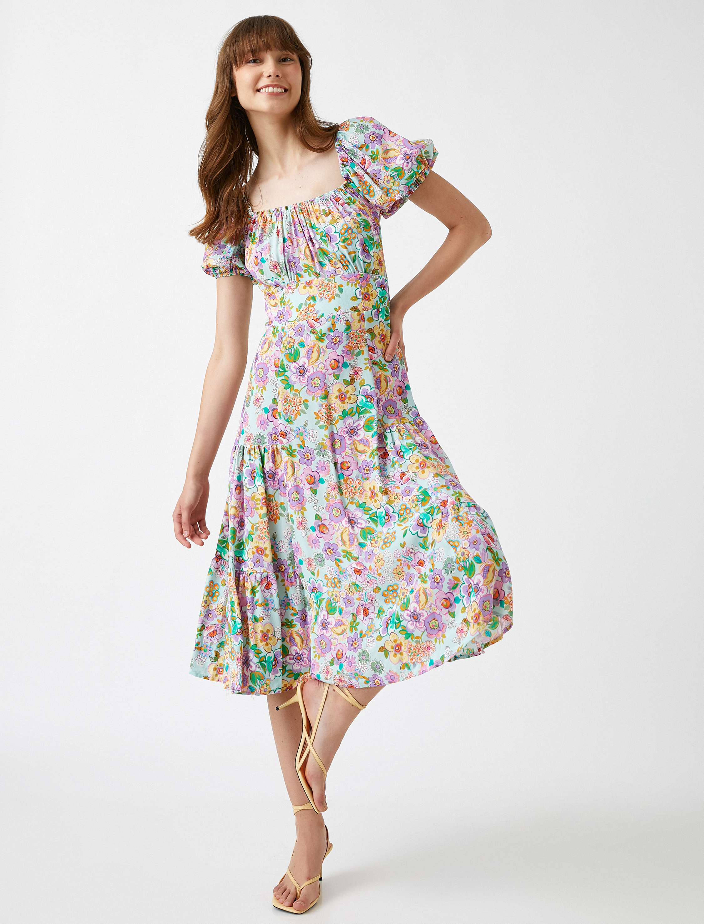   Çiçekli Yazlık Elbise Kısa Kollu