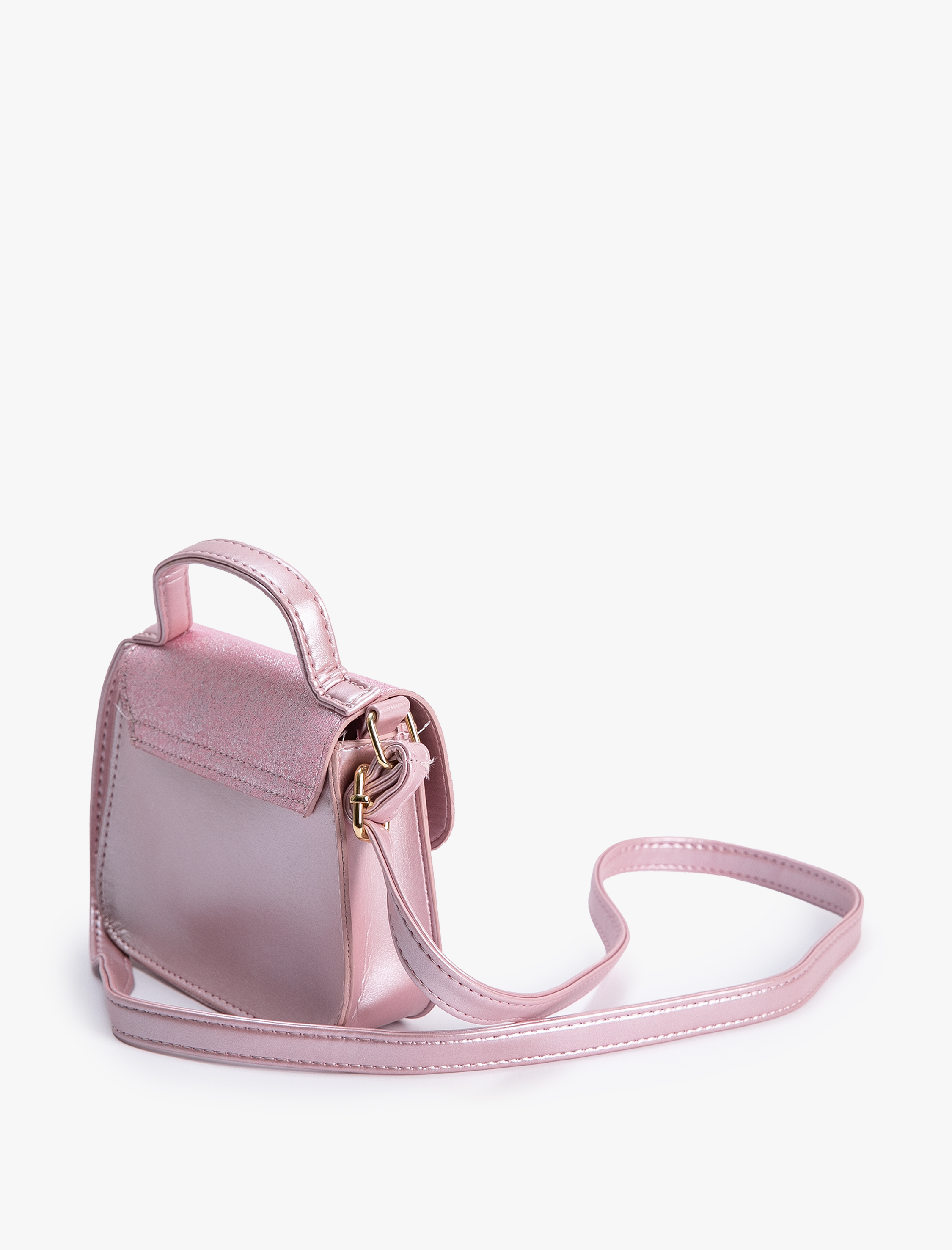  Kız Çocuk Kapaklı Omuz Çantası Simli Kalpli Aplike Detaylı