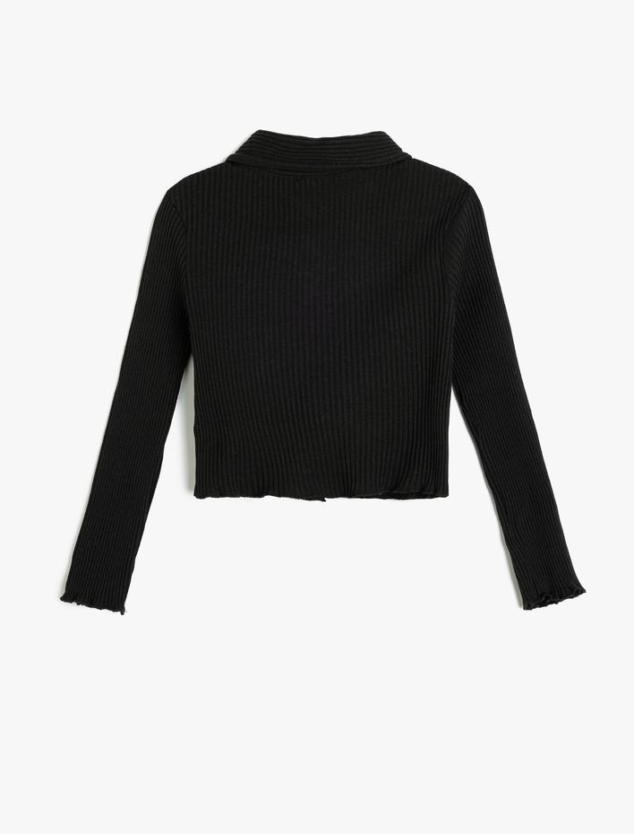 Kız Çocuk Polo Yaka Tişört Ribanalı Uzun Kollu Çıtçıt Kapamalı Pamuklu