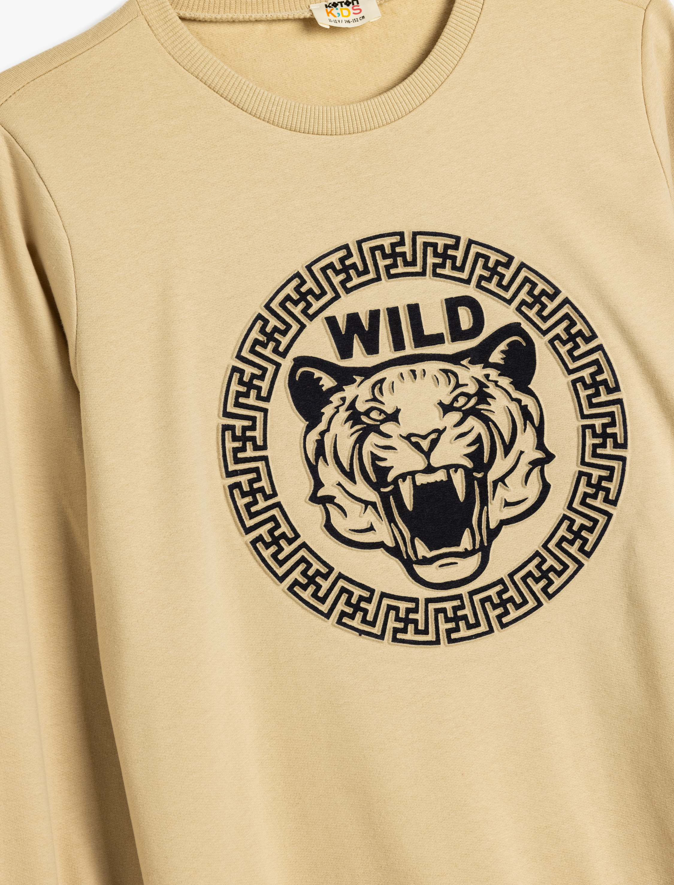  Erkek Çocuk Sweatshirt Kaplan Baskılı Uzun Kollu Bisiklet Yaka Pamuklu Şardonlu