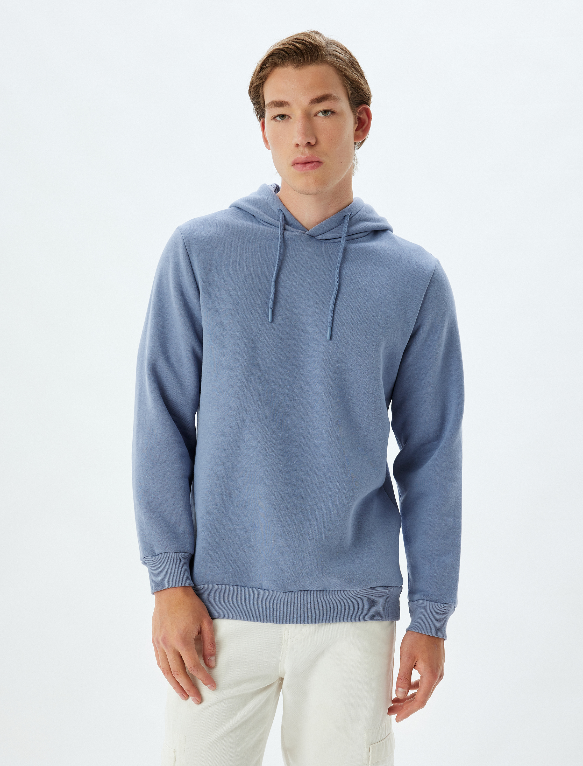   Şardonlu Pamuk Karışımlı Basic Kapşonlu Sweatshirt