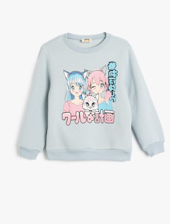 Kız Çocuk Sweatshirt Anime Baskılı Uzun Kollu Bisiklet Yaka