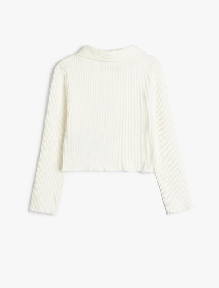 Kız Çocuk Polo Yaka Tişört Ribanalı Uzun Kollu Çıtçıt Kapamalı Pamuklu