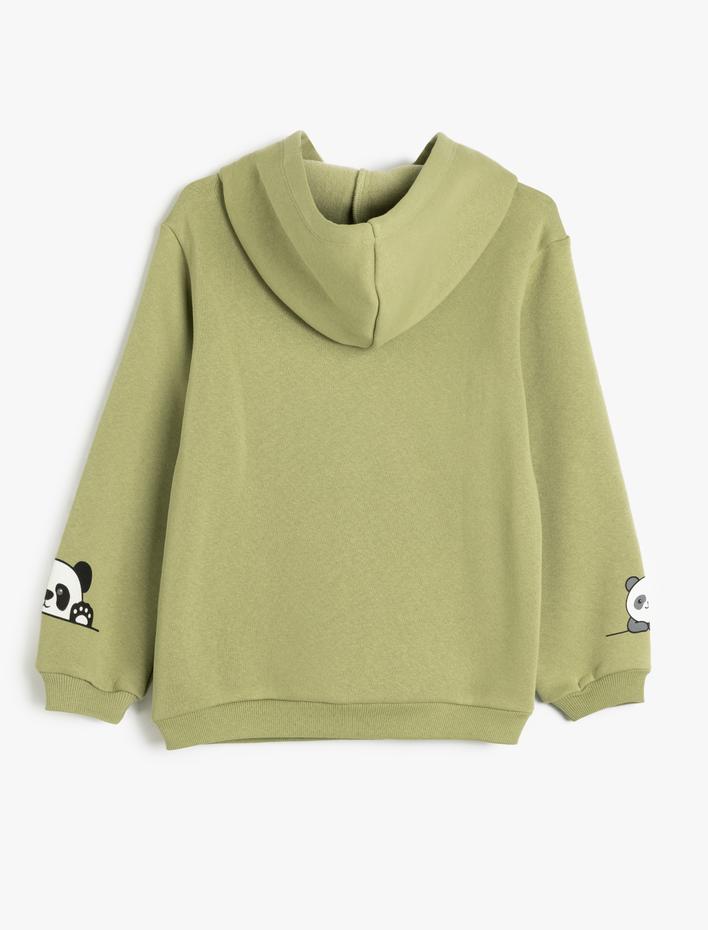 Kız Çocuk Kapşonlu Sweatshirt Panda Baskı Detaylı Uzun Kollu Şardonlu