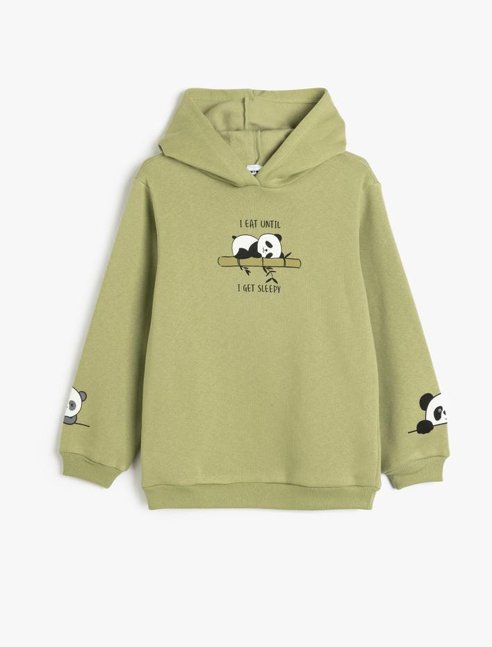 Kız Çocuk Kapşonlu Sweatshirt Panda Baskı Detaylı Uzun Kollu