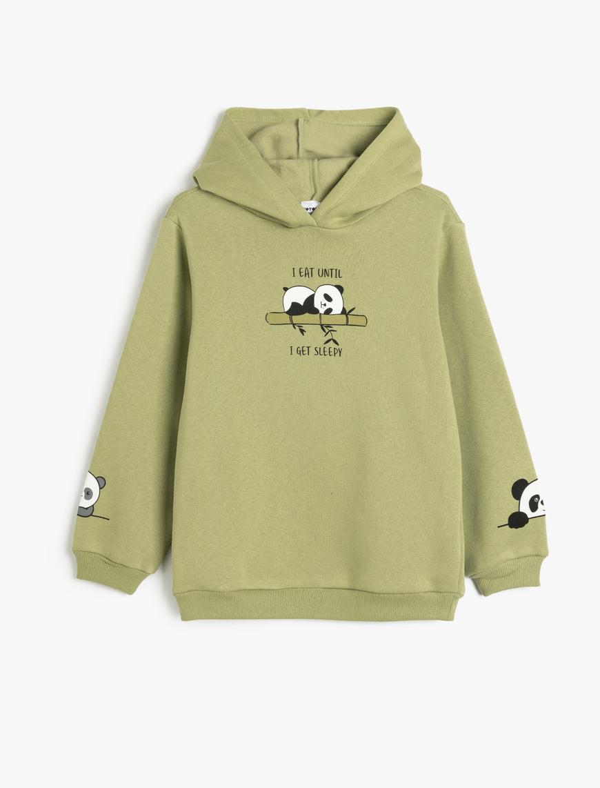  Kız Çocuk Kapşonlu Sweatshirt Panda Baskı Detaylı Uzun Kollu