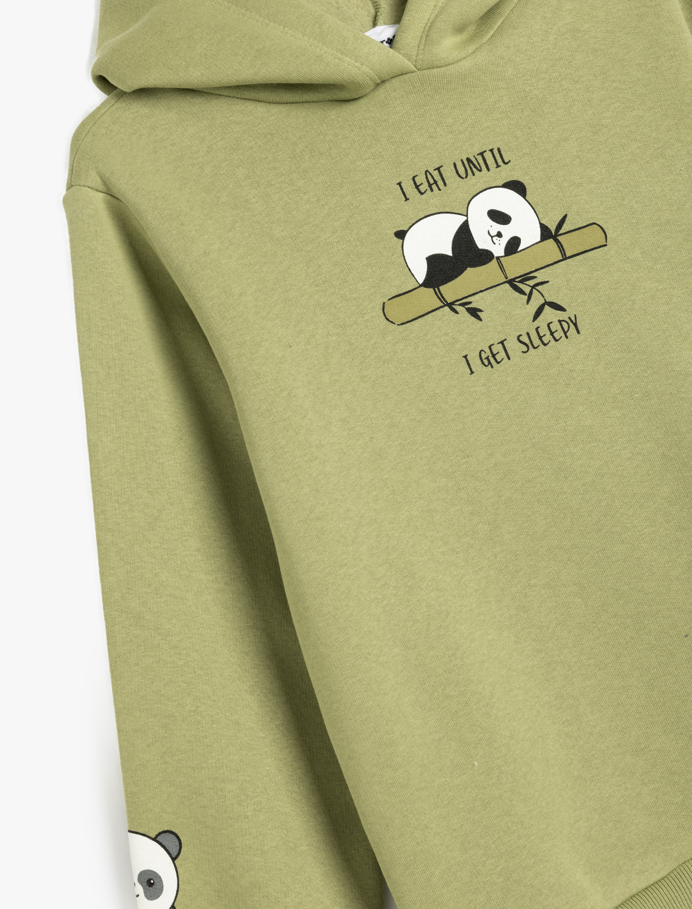 Kız Çocuk Kapşonlu Sweatshirt Panda Baskı Detaylı Uzun Kollu Şardonlu