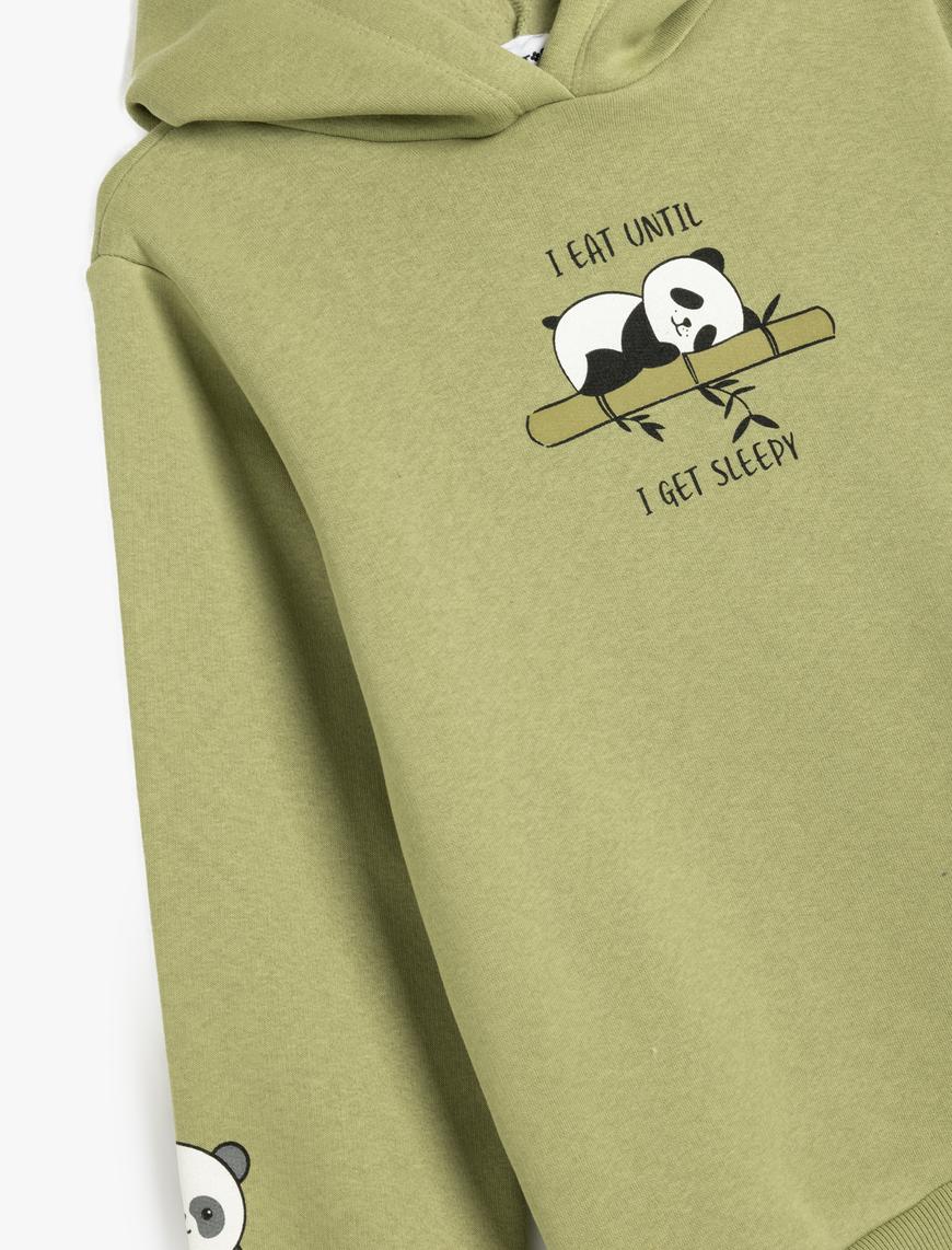  Kız Çocuk Kapşonlu Sweatshirt Panda Baskı Detaylı Uzun Kollu