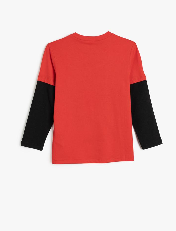 Erkek Çocuk Dinozor Baskılı Pamuklu Uzun Kollu Bisiklet Yaka Tişört