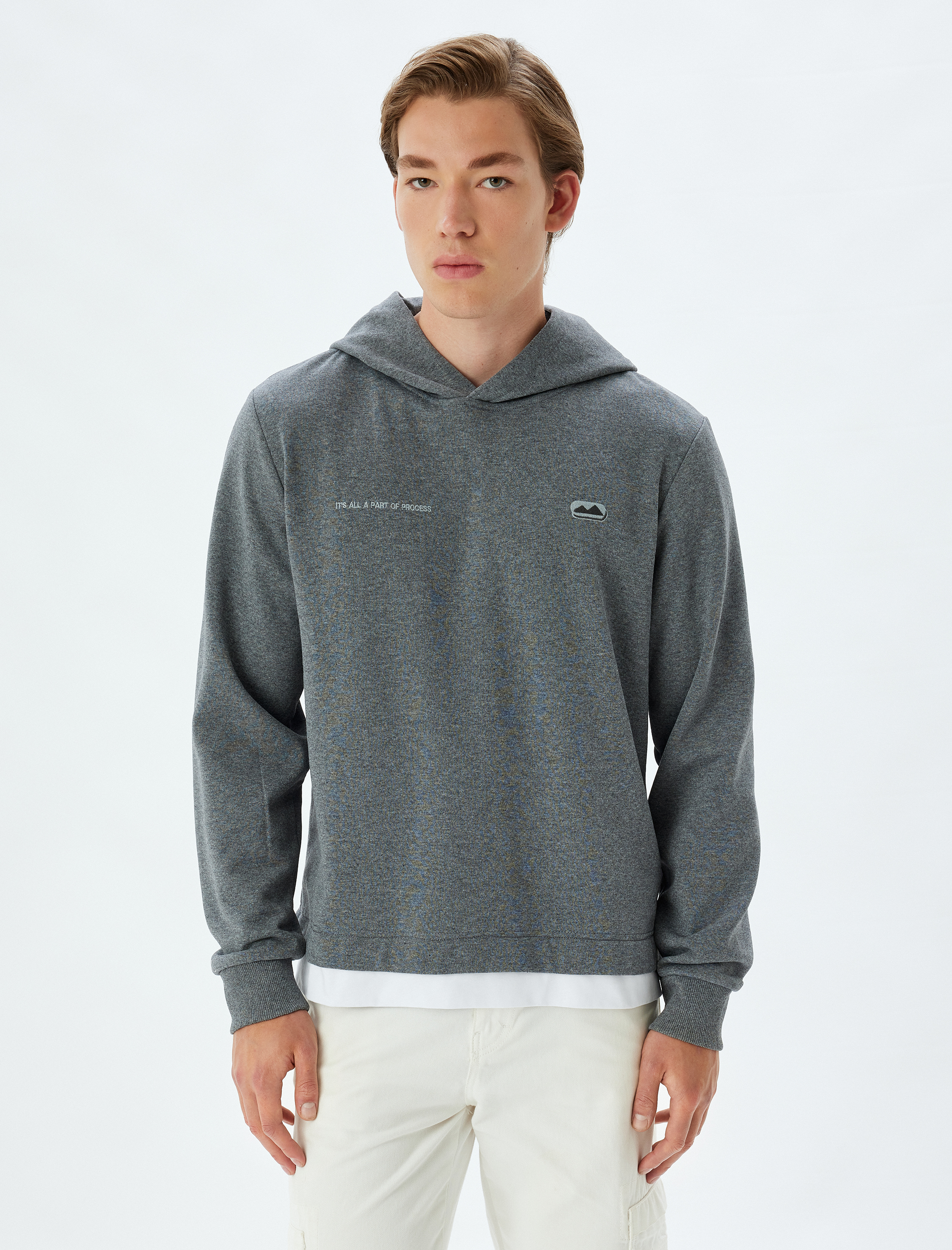   Slogan İşlemeli Yıkamalı Basic Pamuk Karışımlı Kapşonlu Sweatshirt