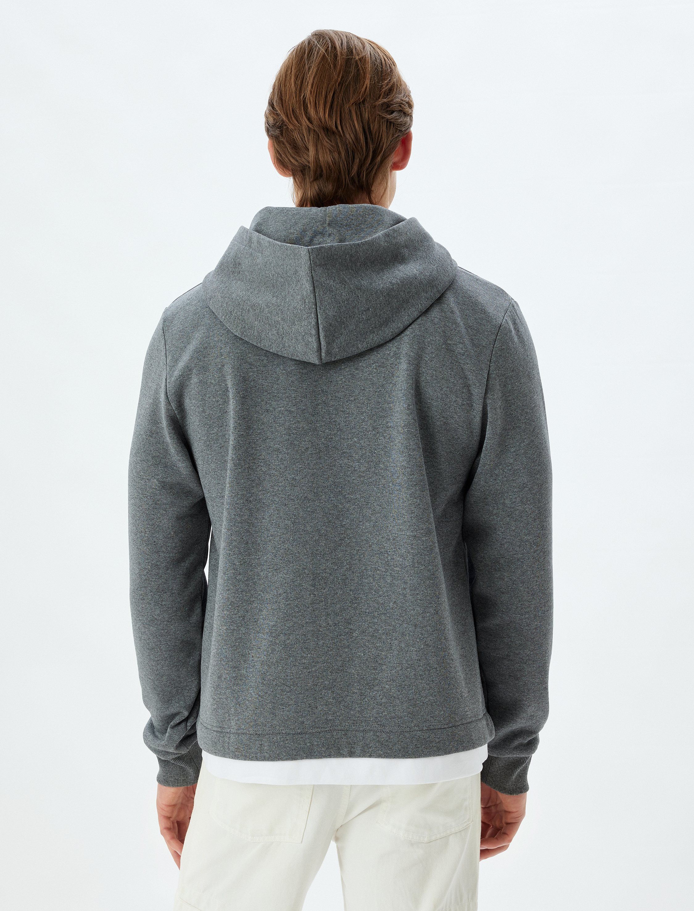   Slogan İşlemeli Yıkamalı Basic Pamuk Karışımlı Kapşonlu Sweatshirt