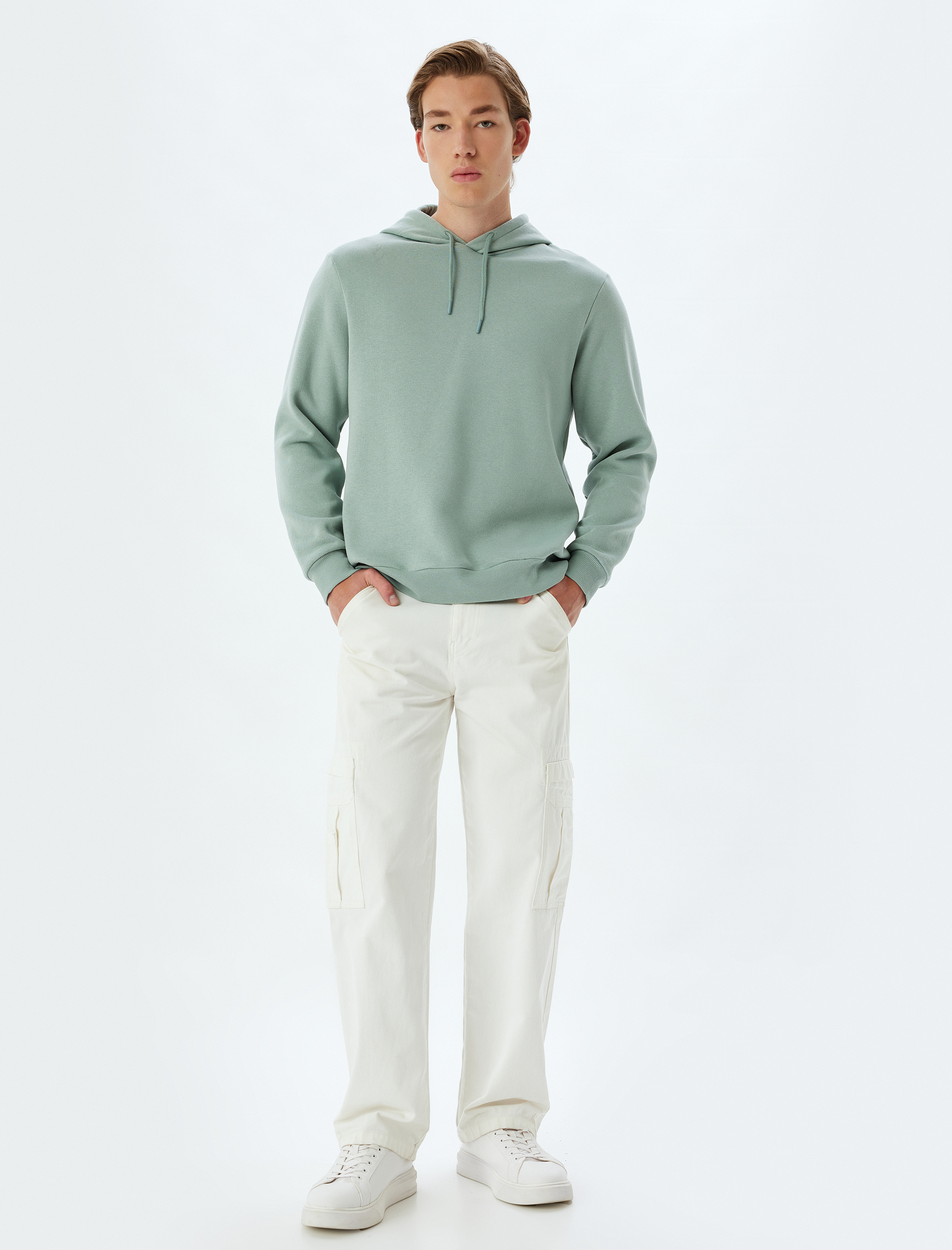   Şardonlu Pamuk Karışımlı Basic Kapşonlu Sweatshirt