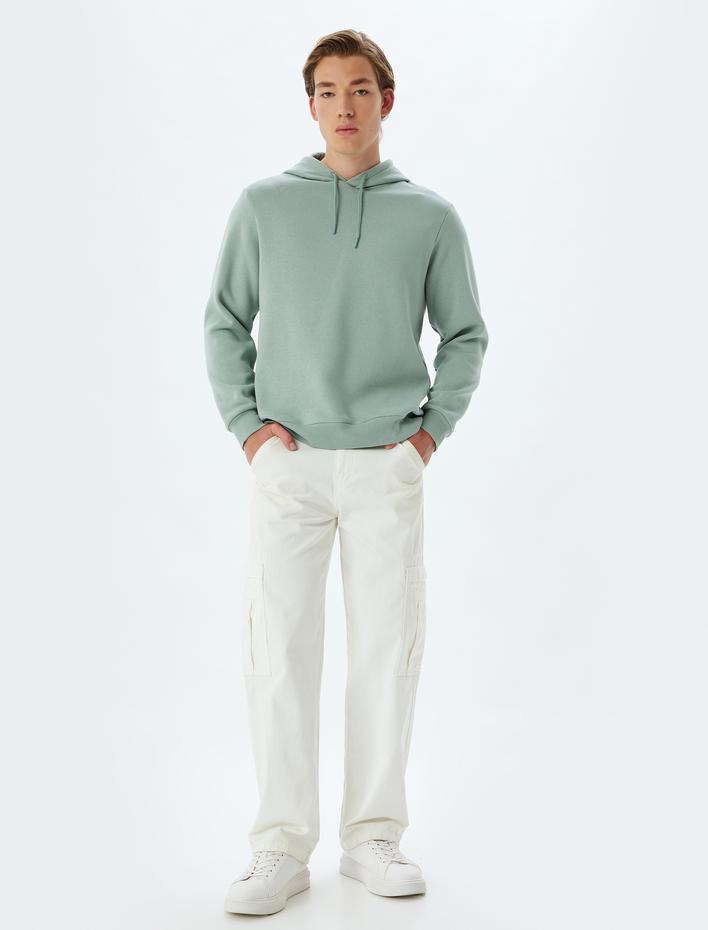  Şardonlu Pamuk Karışımlı Basic Kapşonlu Sweatshirt