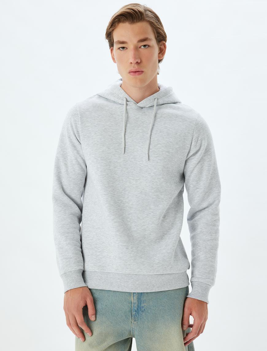   Şardonlu Pamuklu Basic Kapşonlu Sweatshirt