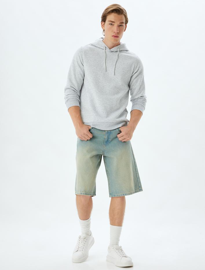  Şardonlu Pamuk Karışımlı Basic Kapşonlu Sweatshirt