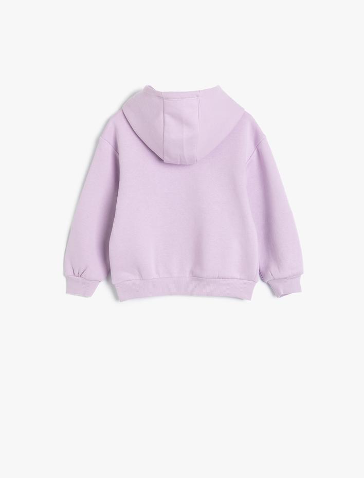 Kız Bebek Kapşonlu Sweatshirt Kelebek Baskılı Uzun Kollu Şardonlu