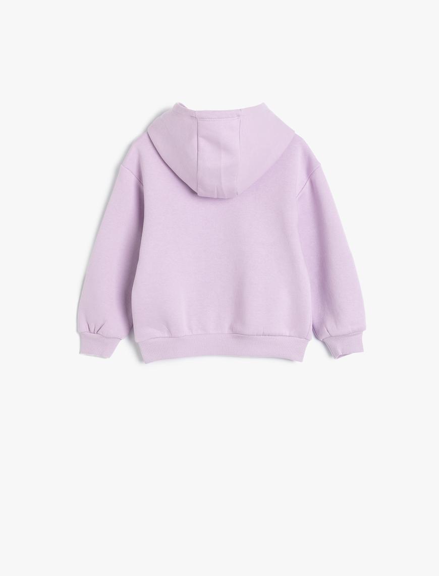  Kız Bebek Kapşonlu Sweatshirt Kelebek Baskılı Uzun Kollu Şardonlu