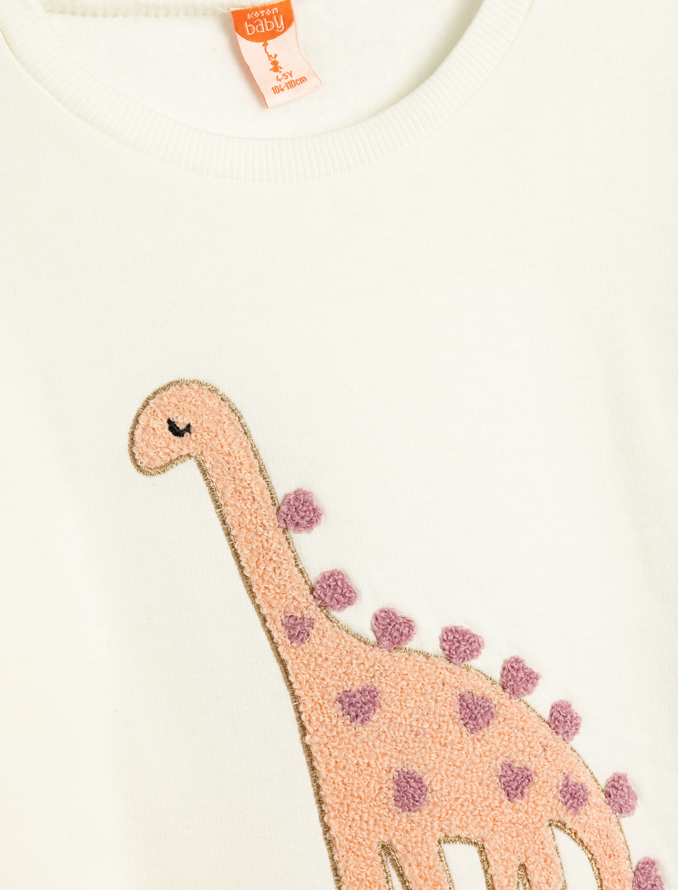 Kız Bebek Dinozorlu Sweatshirt Aplike Detaylı Uzun Kollu Bisiklet Yaka Şardonlu Pamuklu