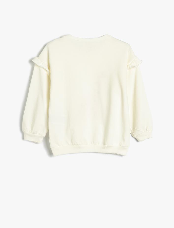 Kız Bebek Dinozorlu Sweatshirt Aplike Detaylı Uzun Kollu Bisiklet Yaka Şardonlu Pamuklu