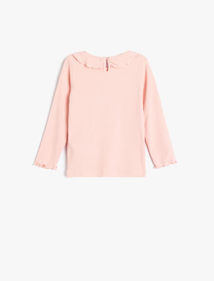 Kız Bebek Fırfırlı Bisiklet Yaka Uzun Kollu Pamuklu Tişört