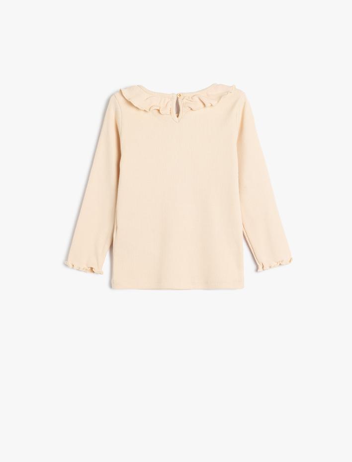 Kız Bebek Fırfırlı Bisiklet Yaka Uzun Kollu Pamuklu Tişört