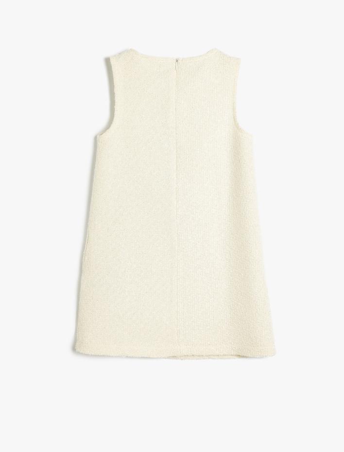 Kız Çocuk Tüvit Elbise Yuvarlak Yaka Kolsuz Fiyonk Detaylı