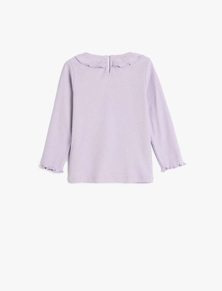 Kız Bebek Fırfırlı Bisiklet Yaka Uzun Kollu Pamuklu Tişört