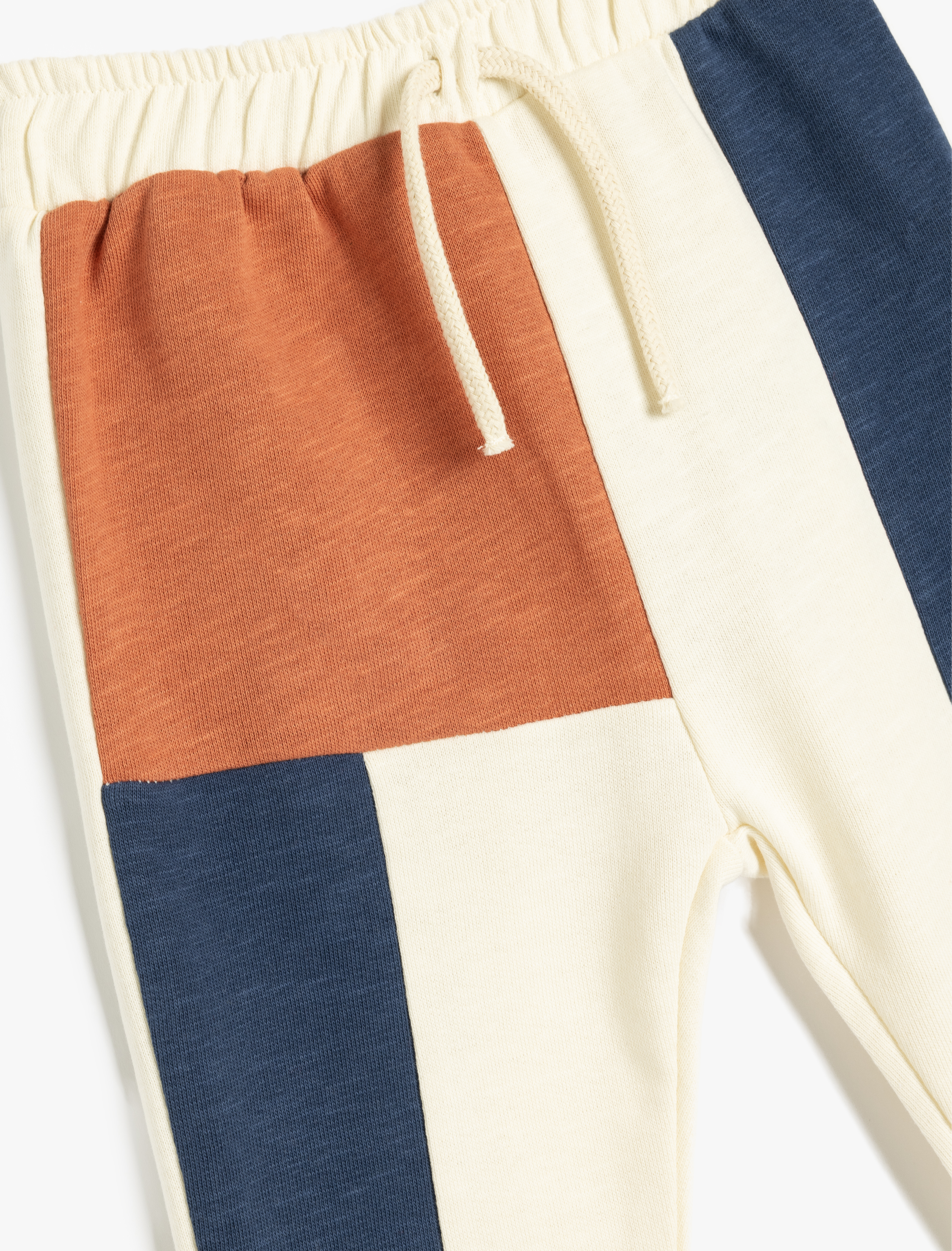  Erkek Bebek Beli Bağlamalı Pamuklu Şardonlu Renk Bloklu Jogger Eşofman Altı