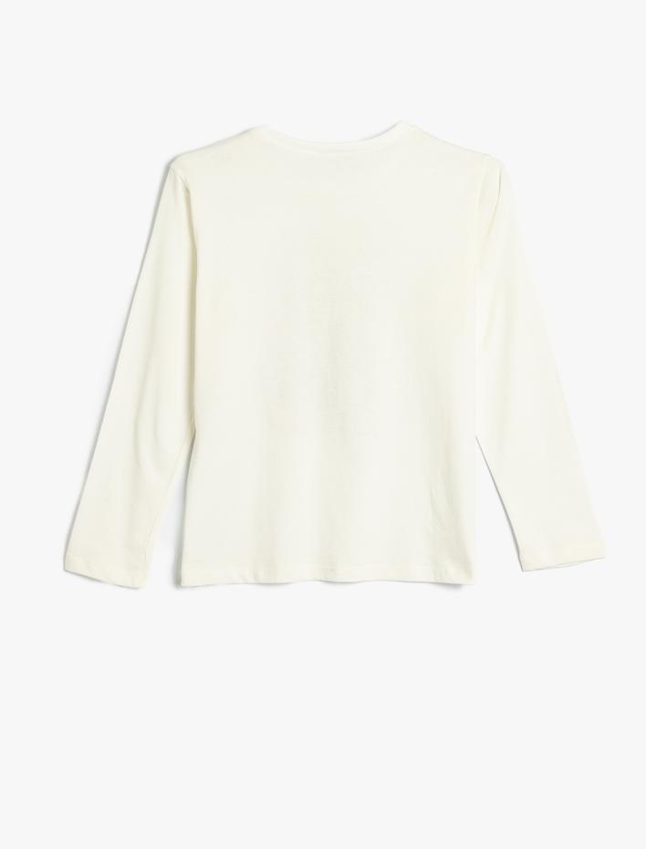 Kız Çocuk Tişört Uzun Kollu Bisiklet Yaka Unicorn Baskılı Pamuklu