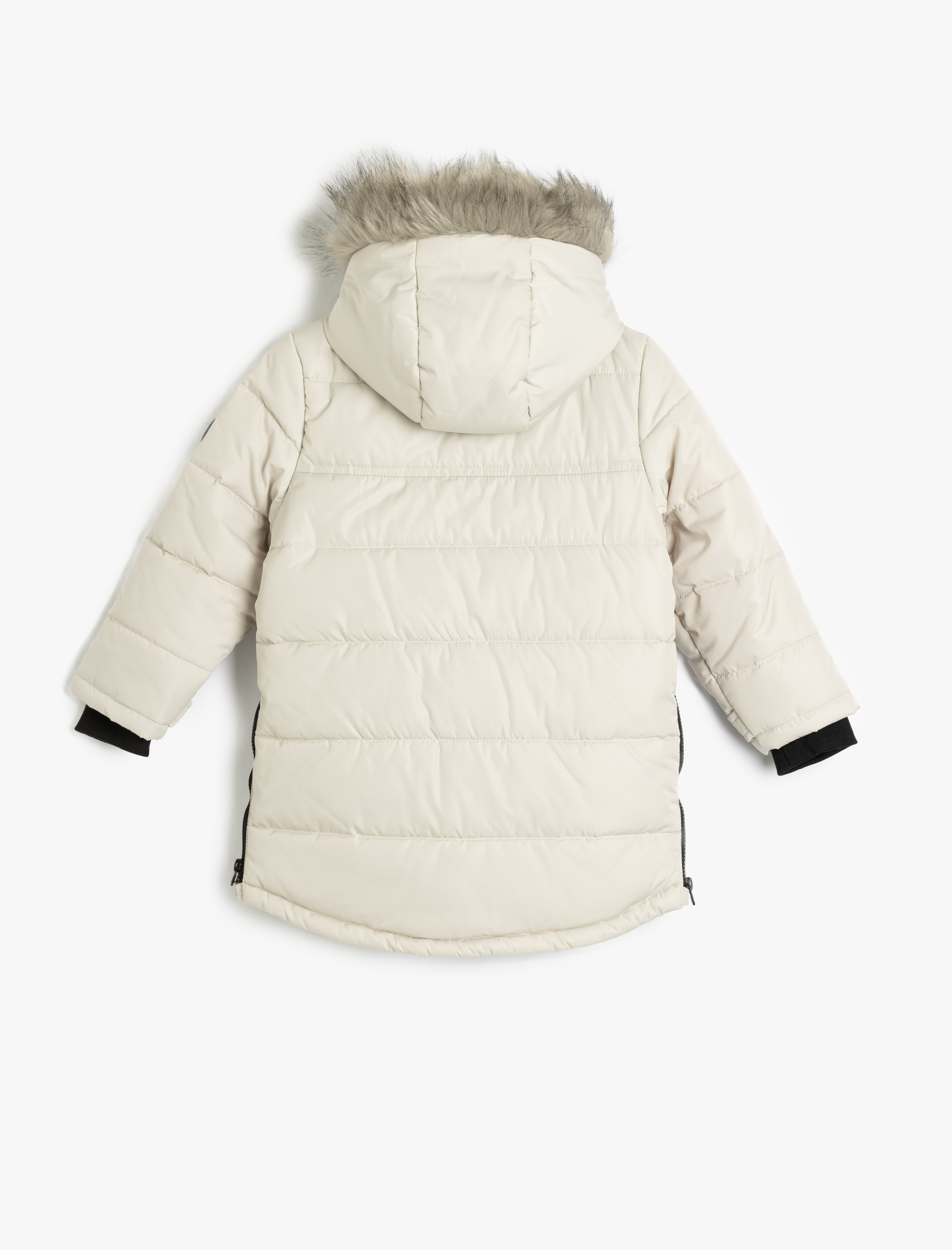 Erkek Çocuk Kürklü Kapşonlu Mont Kapaklı Cepli Fermuar Detaylı Rüzgar Korumalı