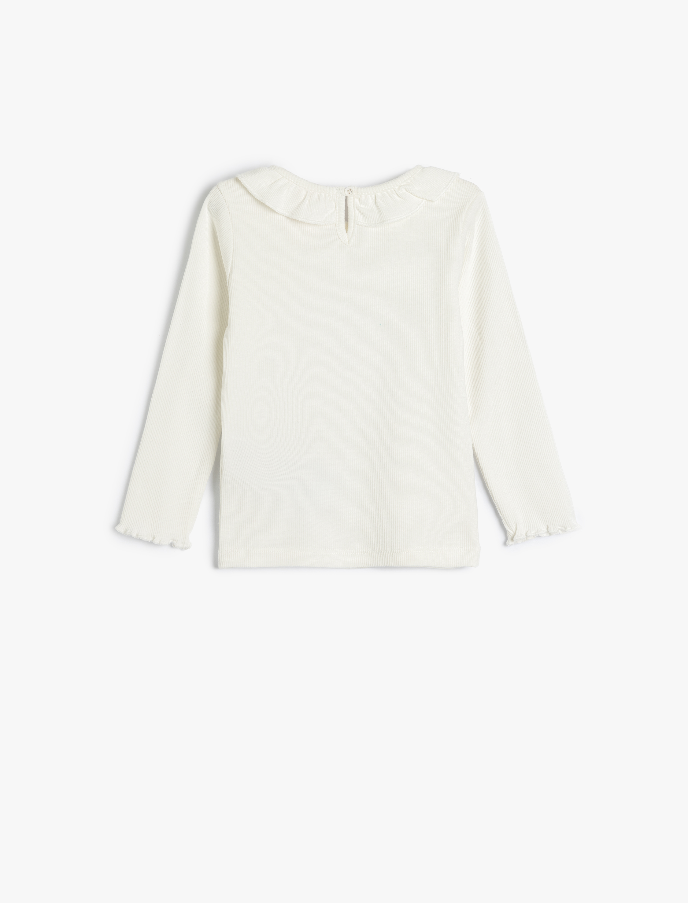 Kız Bebek Fırfırlı Bisiklet Yaka Uzun Kollu Pamuklu Tişört